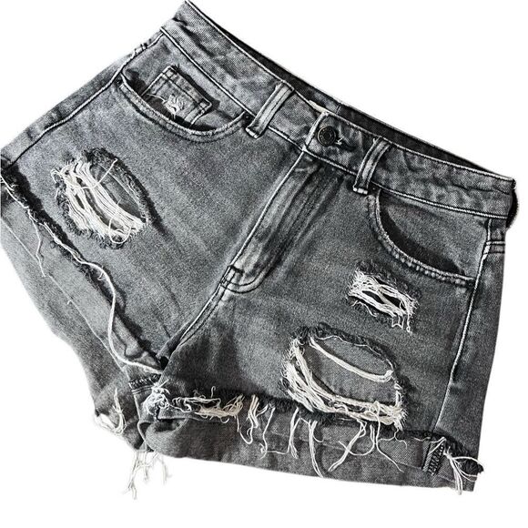 PacSun mom shorts distressed jean black wash denim size 25 - Picture 9 of 13